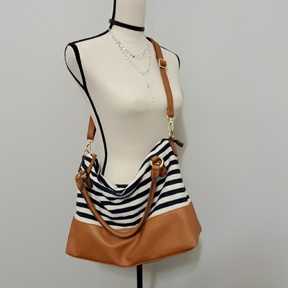 navy striped purse